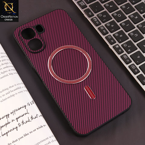 Oppo A6 Cover - Red -Premium Carbon Fiber Texture Magnetic Shockproof Slim Luxury Mobile Back Cover