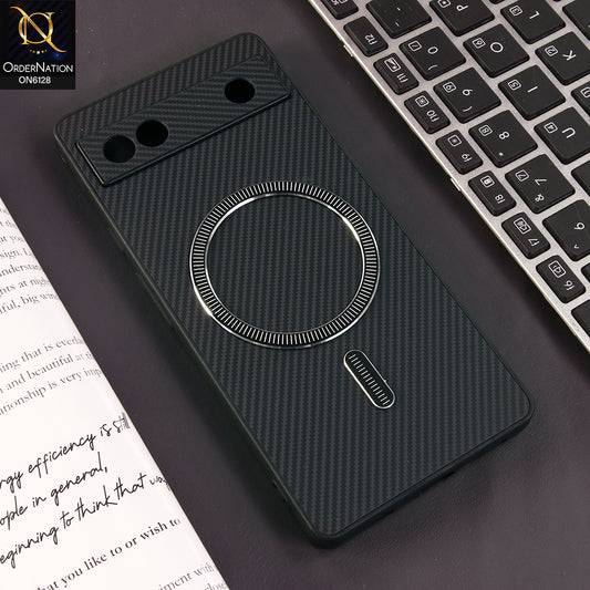 Google Pixel 6a Cover - Black - Premium Carbon Fiber Texture Magnetic Shockproof Slim Luxury Mobile Back Cover