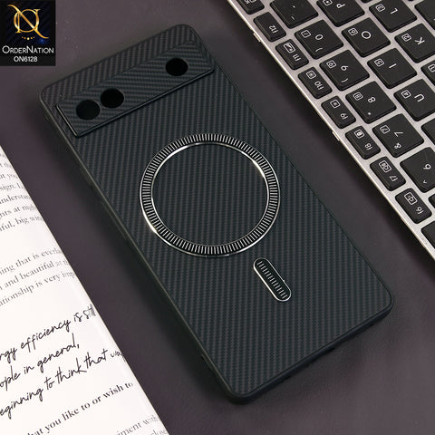 Google Pixel 6a Cover - Black - Premium Carbon Fiber Texture Magnetic Shockproof Slim Luxury Mobile Back Cover