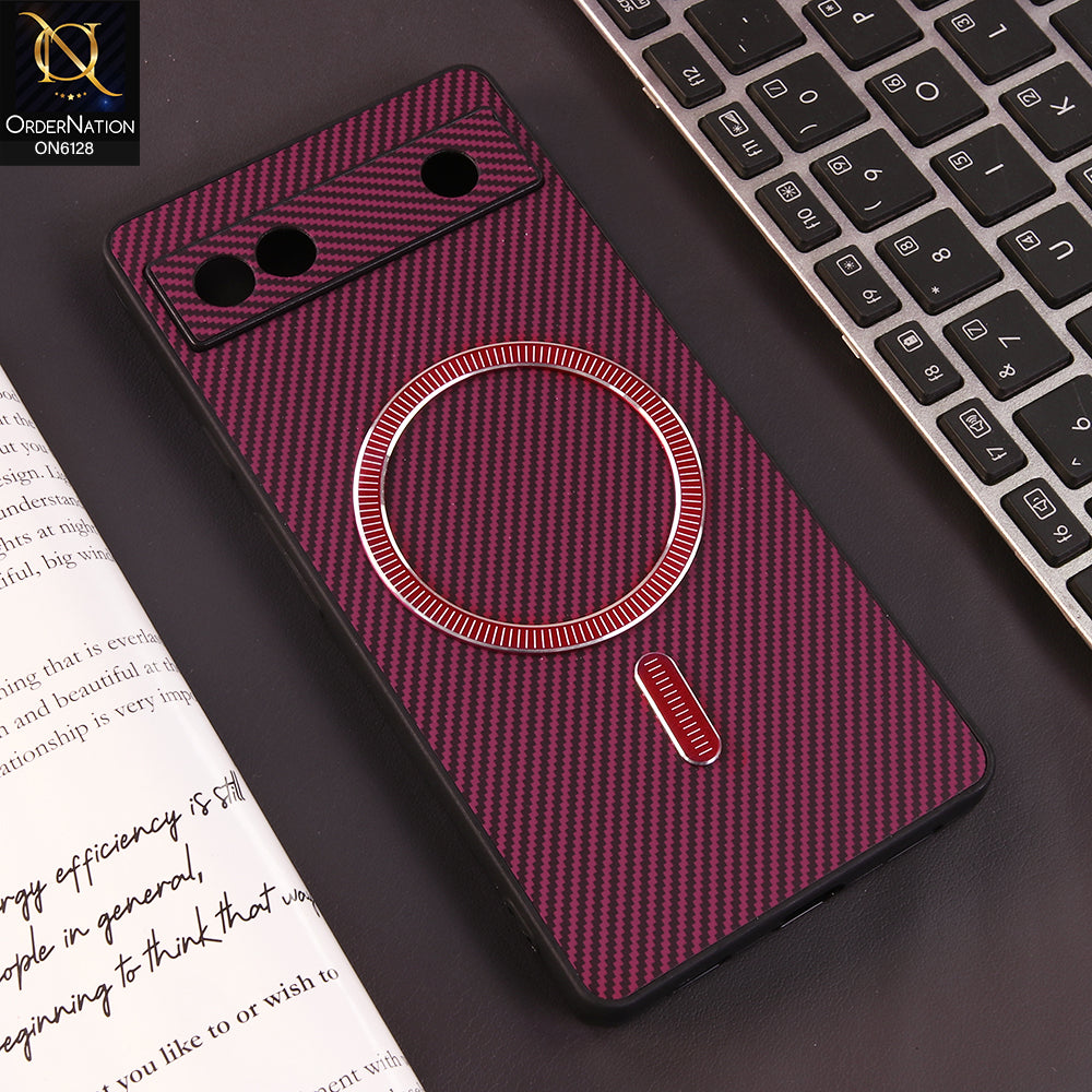 Google Pixel 6a Cover - Red - Premium Carbon Fiber Texture Magnetic Shockproof Slim Luxury Mobile Back Cover