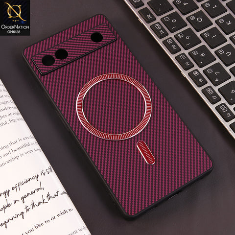 Google Pixel 6a Cover - Red - Premium Carbon Fiber Texture Magnetic Shockproof Slim Luxury Mobile Back Cover