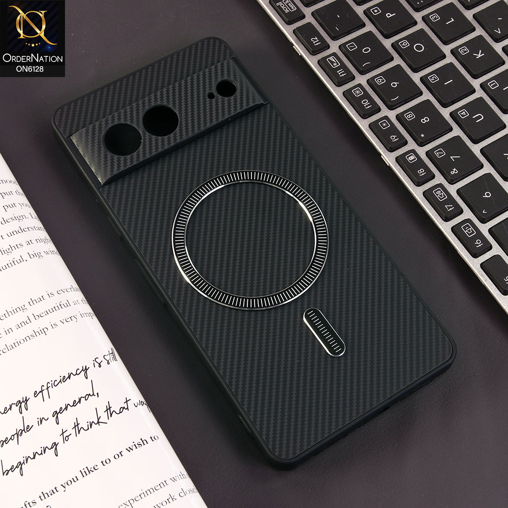 Google Pixel 7 Cover - Black - Premium Carbon Fiber Texture Magnetic Shockproof Slim Luxury Mobile Back Cover