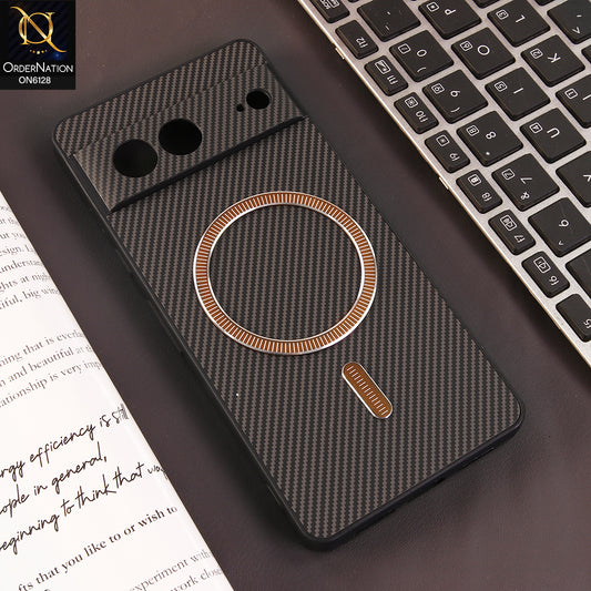 Google Pixel 7 Cover - Brown - Premium Carbon Fiber Texture Magnetic Shockproof Slim Luxury Mobile Back Cover