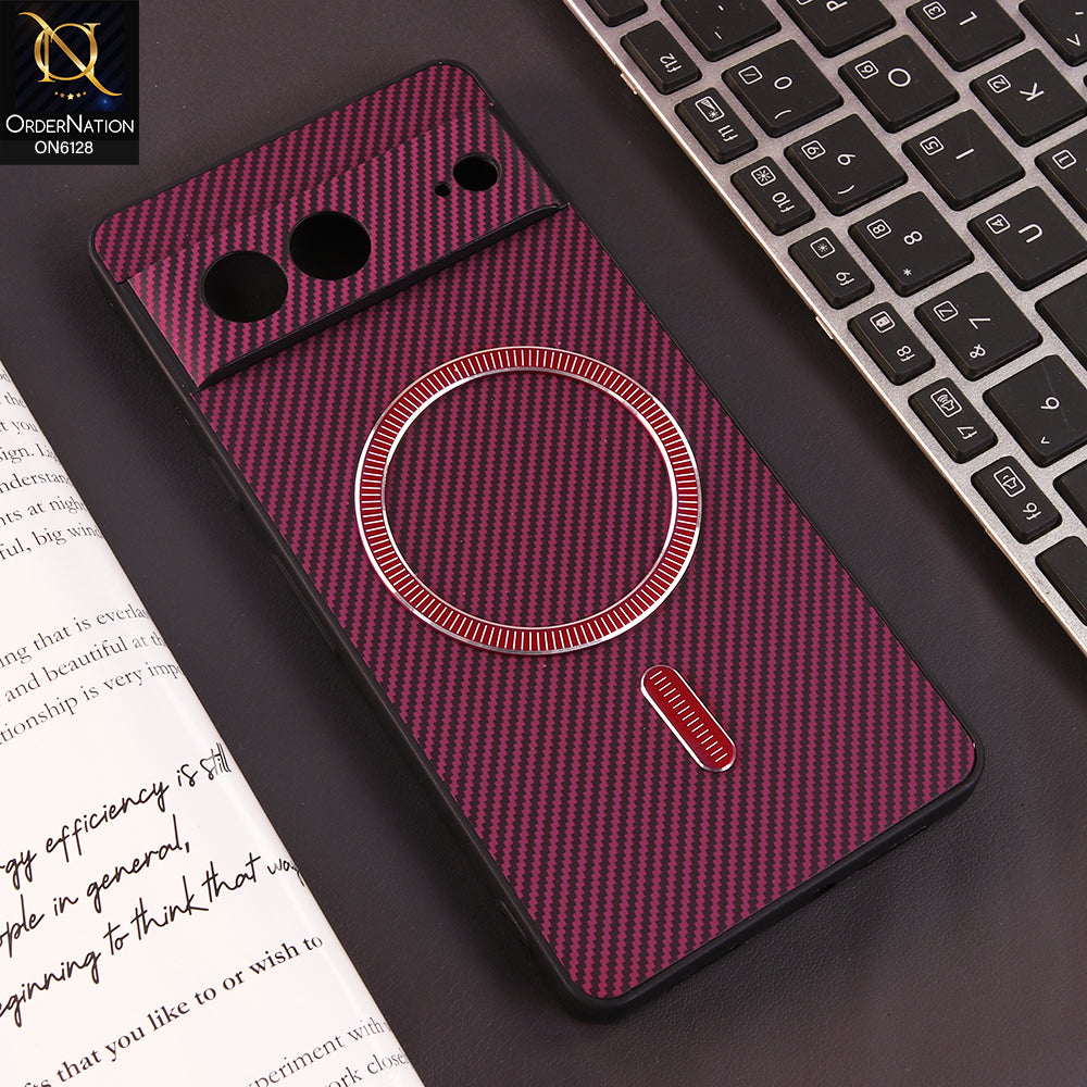 Google Pixel 7 Cover - Red - Premium Carbon Fiber Texture Magnetic Shockproof Slim Luxury Mobile Back Cover