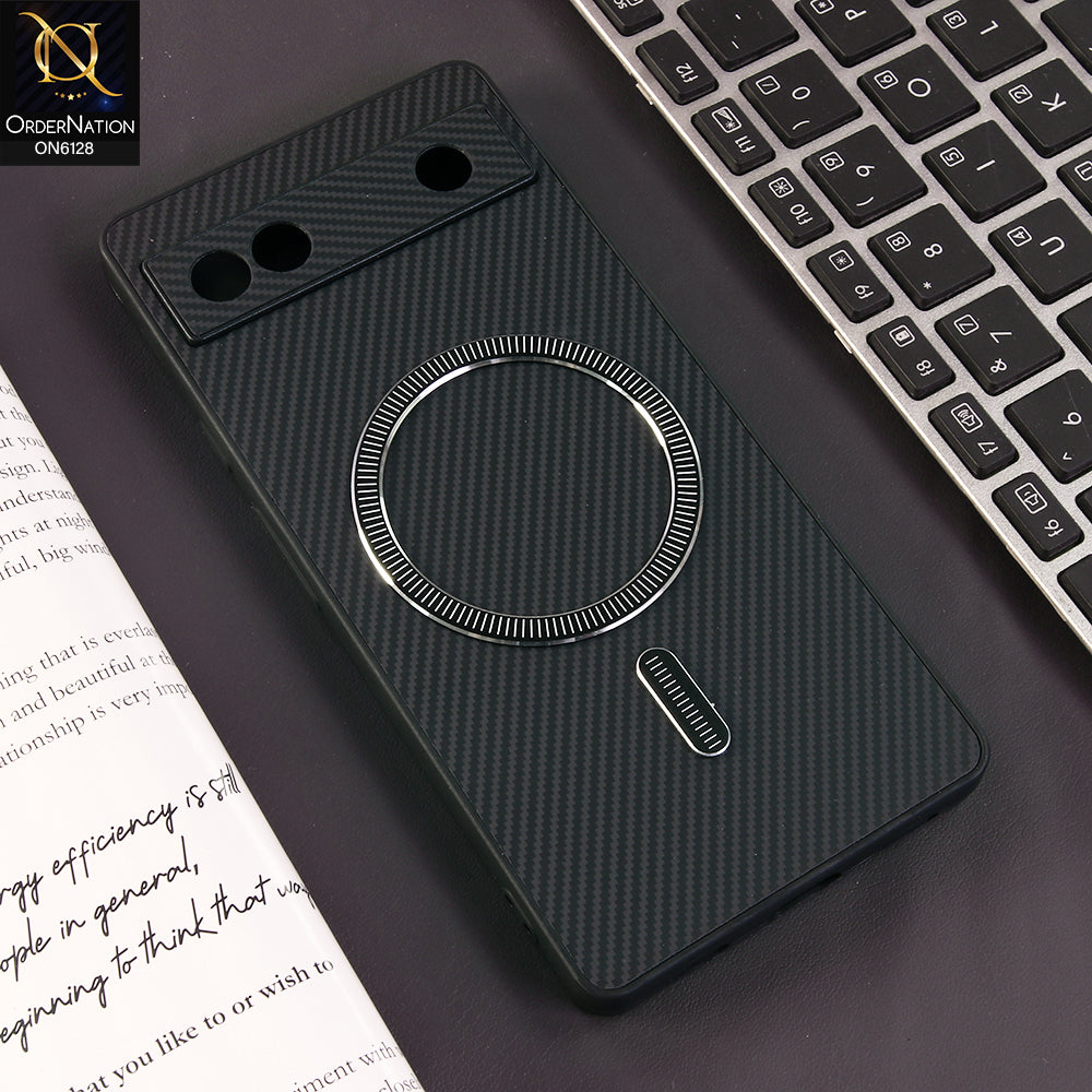 Google Pixel 7a Cover - Black - Premium Carbon Fiber Texture Magnetic Shockproof Slim Luxury Mobile Back Cover