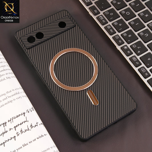 Google Pixel 7a Cover - Brown - Premium Carbon Fiber Texture Magnetic Shockproof Slim Luxury Mobile Back Cover