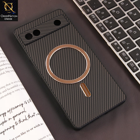 Google Pixel 7a Cover - Brown - Premium Carbon Fiber Texture Magnetic Shockproof Slim Luxury Mobile Back Cover