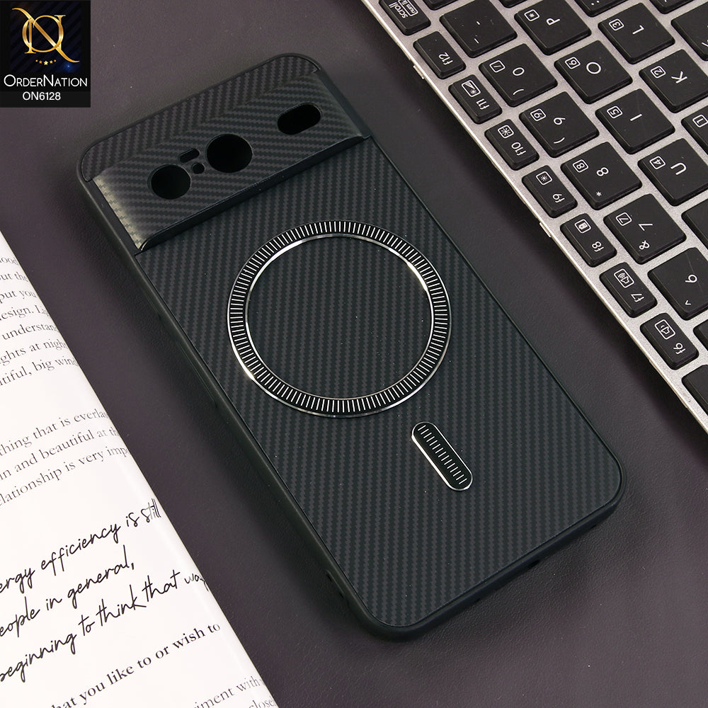 Google Pixel 8 Cover - Black - Premium Carbon Fiber Texture Magnetic Shockproof Slim Luxury Mobile Back Cover