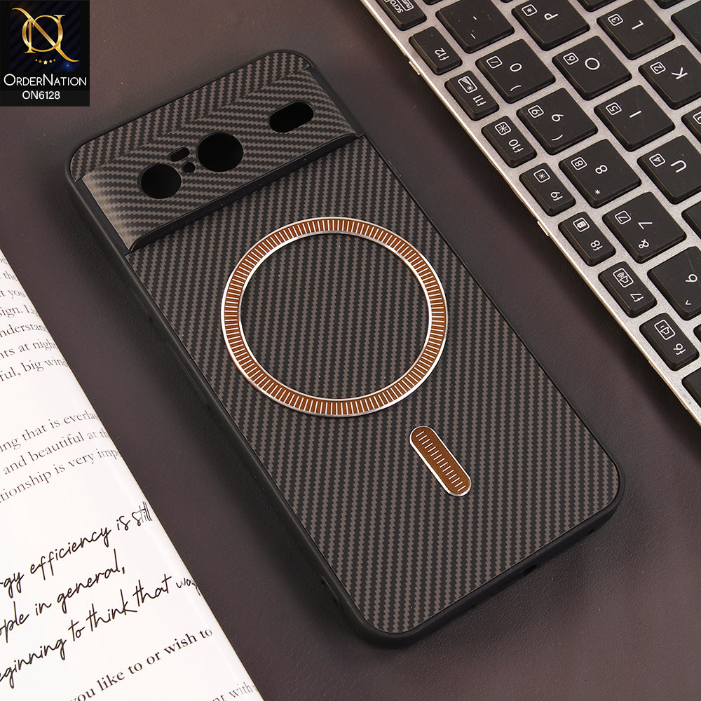 Google Pixel 8 Cover - Brown - Premium Carbon Fiber Texture Magnetic Shockproof Slim Luxury Mobile Back Cover