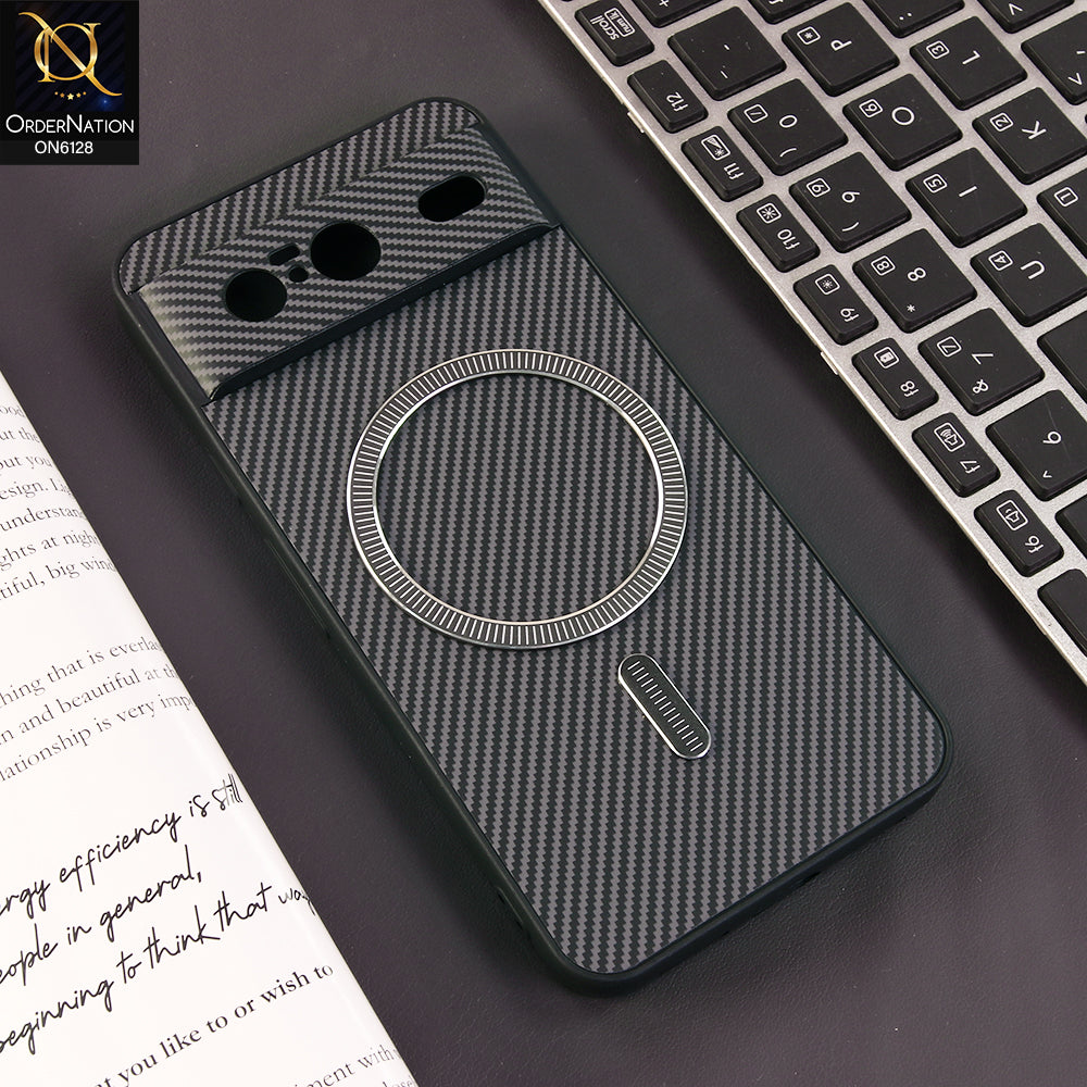 Google Pixel 8 Cover - Gray - Premium Carbon Fiber Texture Magnetic Shockproof Slim Luxury Mobile Back Cover