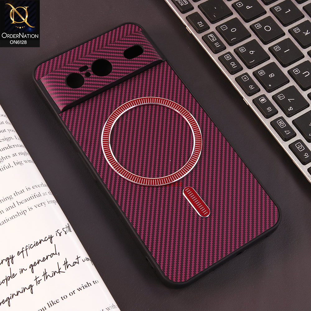 Google Pixel 8 Cover - Red - Premium Carbon Fiber Texture Magnetic Shockproof Slim Luxury Mobile Back Cover