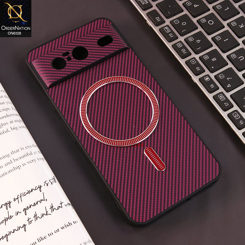 Google Pixel 8 Cover - Red - Premium Carbon Fiber Texture Magnetic Shockproof Slim Luxury Mobile Back Cover
