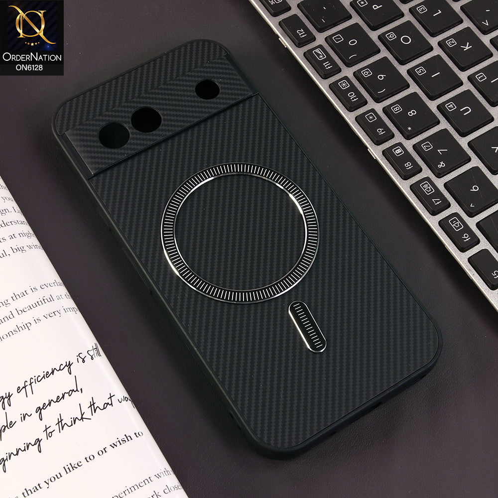 Google Pixel 8a Cover - Black - Premium Carbon Fiber Texture Magnetic Shockproof Slim Luxury Mobile Back Cover