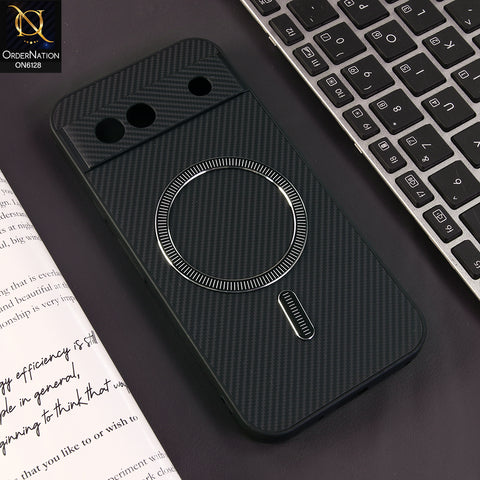 Google Pixel 8a Cover - Black - Premium Carbon Fiber Texture Magnetic Shockproof Slim Luxury Mobile Back Cover