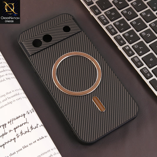 Google Pixel 8a Cover - Brown - Premium Carbon Fiber Texture Magnetic Shockproof Slim Luxury Mobile Back Cover
