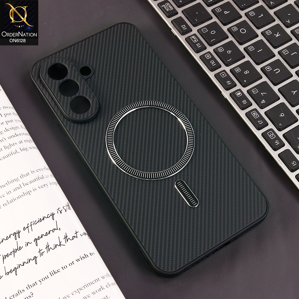 Samsung Galaxy A37 Cover - Black - Premium Carbon Fiber Texture Magnetic Shockproof Slim Luxury Mobile Back Cover