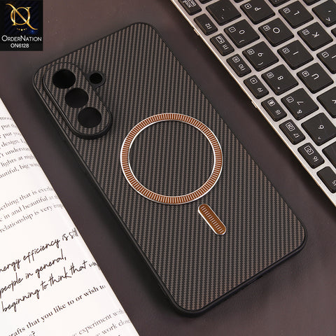 Samsung Galaxy A57 Cover - Brown - Premium Carbon Fiber Texture Magnetic Shockproof Slim Luxury Mobile Back Cover