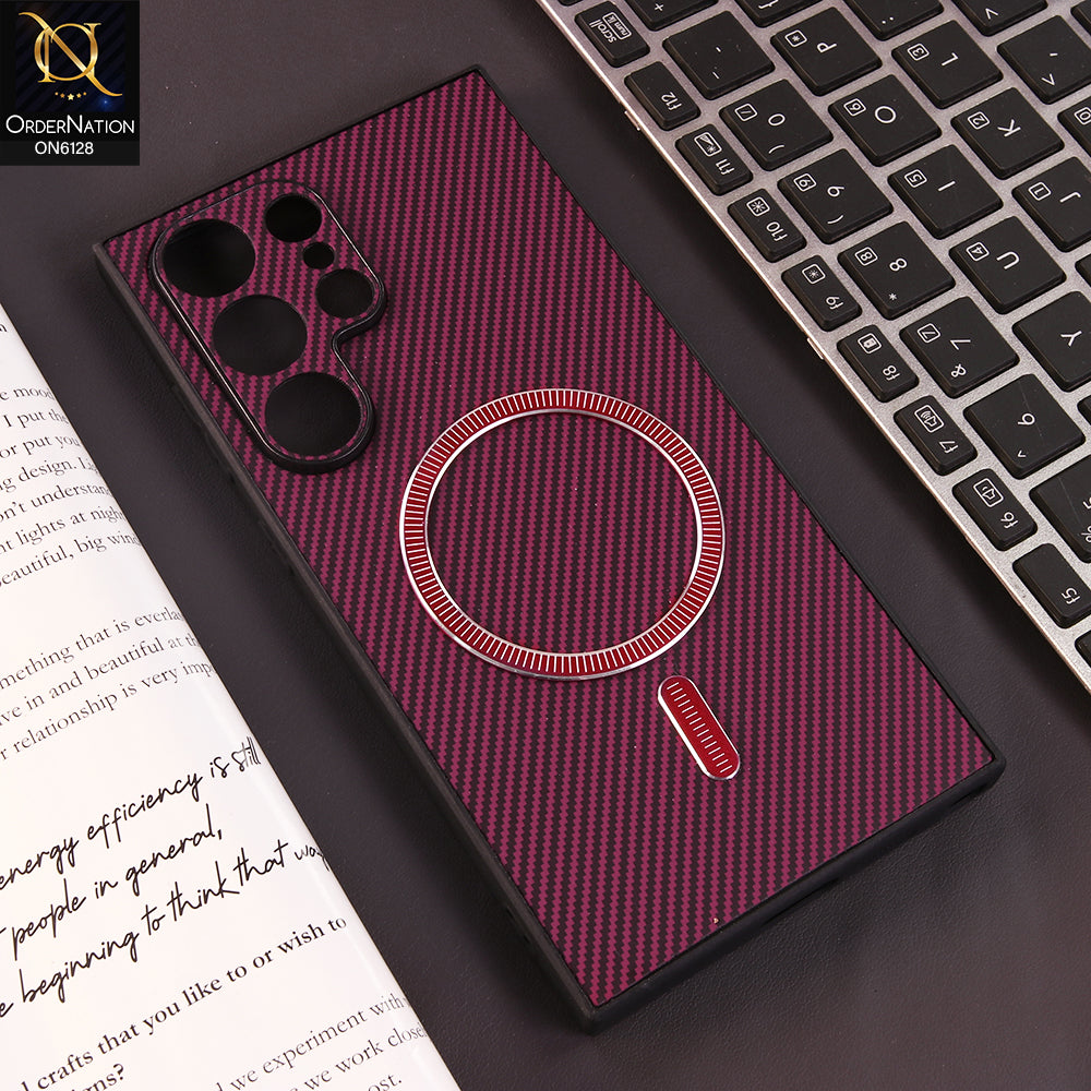 Samsung Galaxy S22 Ultra 5G Cover - Red - Premium Carbon Fiber Texture Magnetic Shockproof Slim Luxury Mobile Back Cover