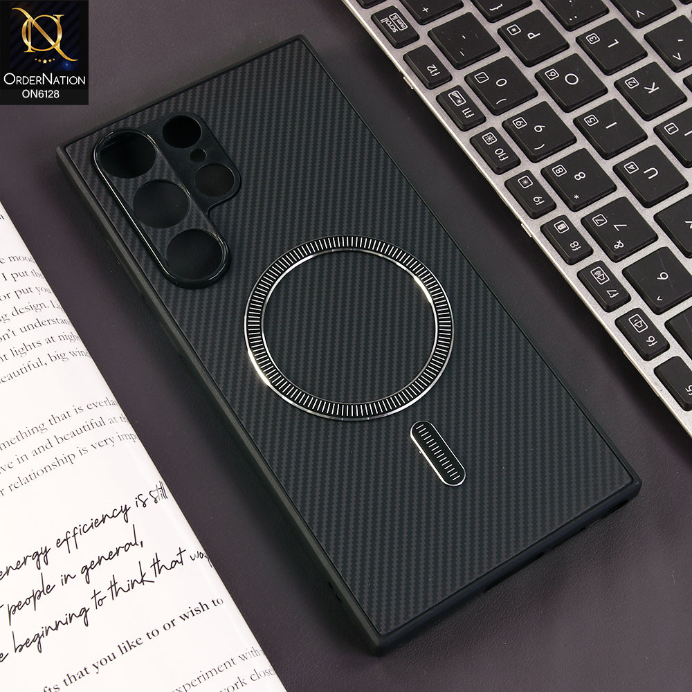 Samsung Galaxy S23 Ultra 5G Cover - Black - Premium Carbon Fiber Texture Magnetic Shockproof Slim Luxury Mobile Back Cover