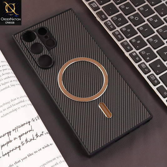 Samsung Galaxy S23 Ultra 5G Cover - Brown - Premium Carbon Fiber Texture Magnetic Shockproof Slim Luxury Mobile Back Cover