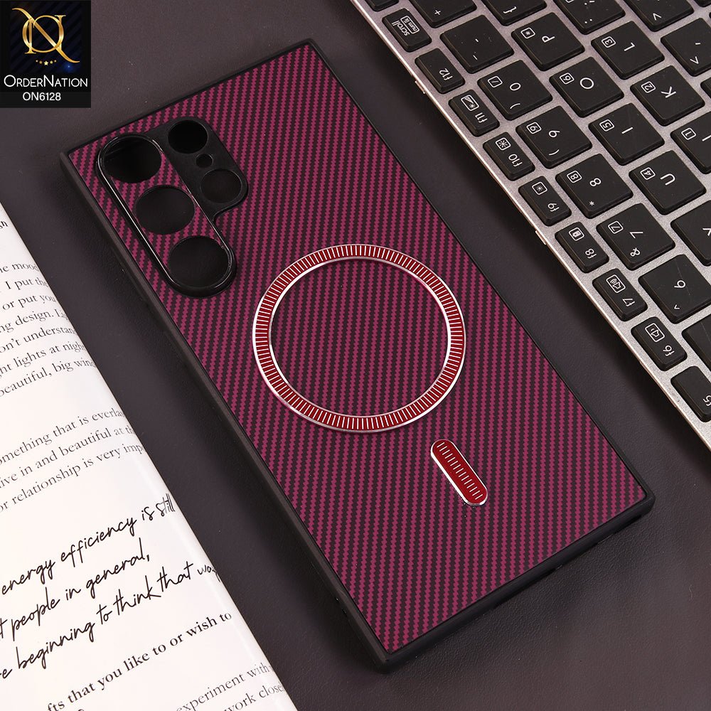 Samsung Galaxy S23 Ultra 5G Cover - Red - Premium Carbon Fiber Texture Magnetic Shockproof Slim Luxury Mobile Back Cover