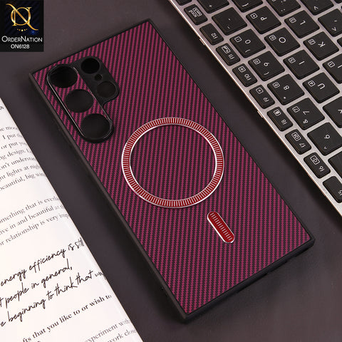 Samsung Galaxy S23 Ultra 5G Cover - Red - Premium Carbon Fiber Texture Magnetic Shockproof Slim Luxury Mobile Back Cover