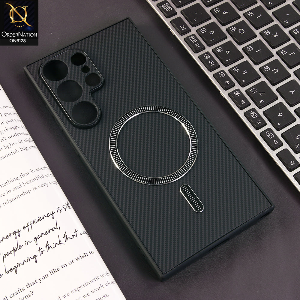 Samsung Galaxy S24 Ultra Cover - Black - Premium Carbon Fiber Texture Magnetic Shockproof Slim Luxury Mobile Back Cover