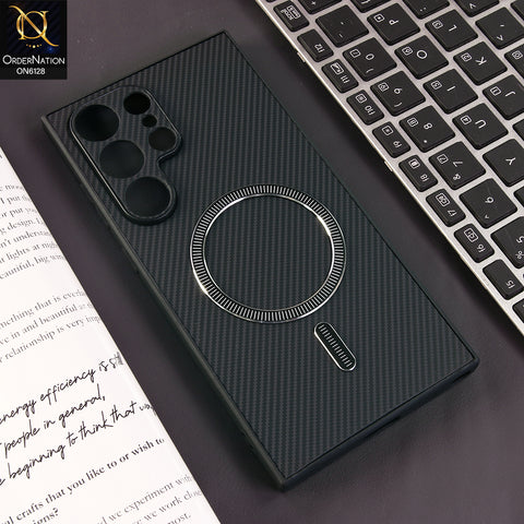 Samsung Galaxy S25 Ultra Cover - Black - Premium Carbon Fiber Texture Magnetic Shockproof Slim Luxury Mobile Back Cover