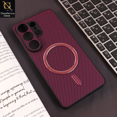 Samsung Galaxy S26 Ultra Cover - Red - Premium Carbon Fiber Texture Magnetic Shockproof Slim Luxury Mobile Back Cover