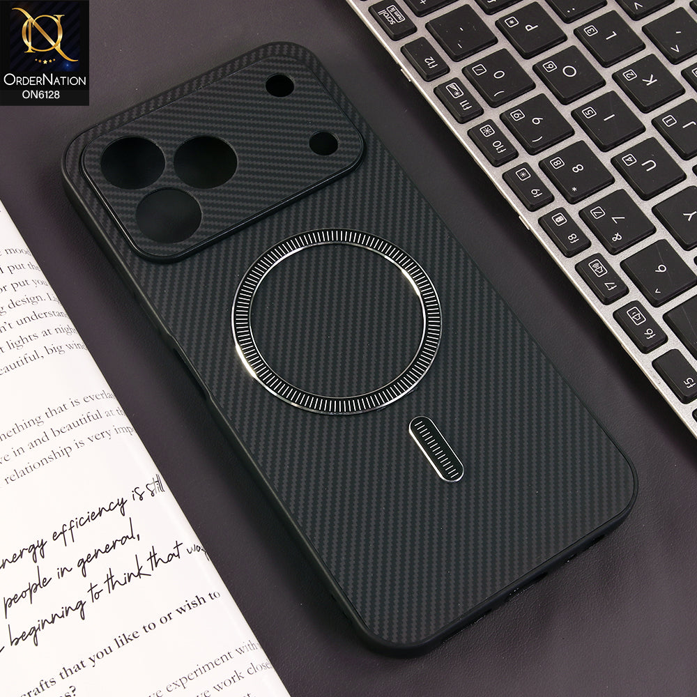 Tecno Spark 50 4G Cover - Black - Premium Carbon Fiber Texture Magnetic Shockproof Slim Luxury Mobile Back Cover