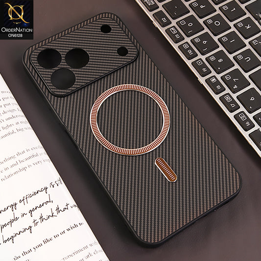 Tecno Spark 50 4G Cover - Brown - Premium Carbon Fiber Texture Magnetic Shockproof Slim Luxury Mobile Back Cover