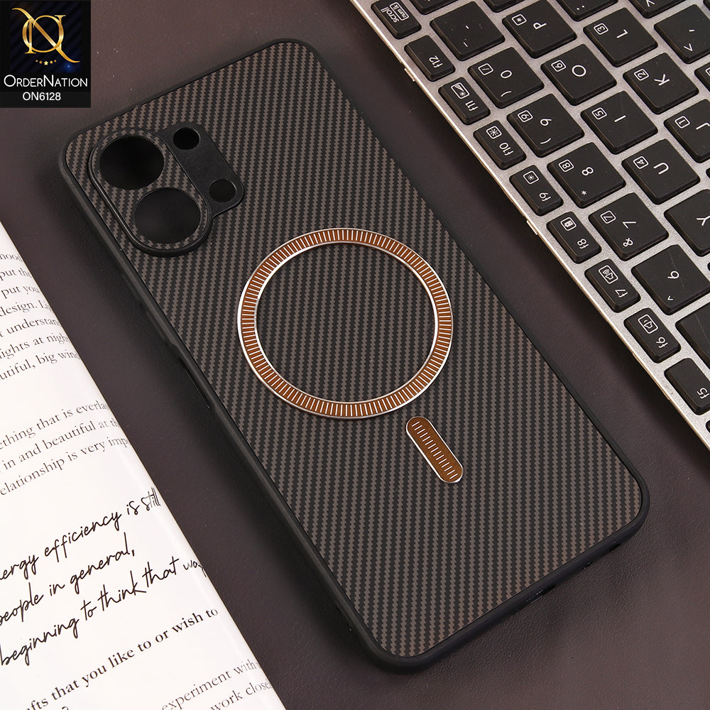 Tecno Spark Go 3 Cover - Brown - Premium Carbon Fiber Texture Magnetic Shockproof Slim Luxury Mobile Back Cover
