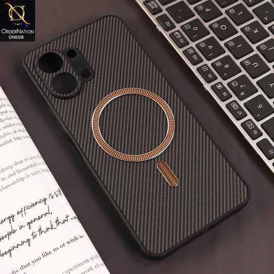 Tecno Spark Go 3 Cover - Brown - Premium Carbon Fiber Texture Magnetic Shockproof Slim Luxury Mobile Back Cover