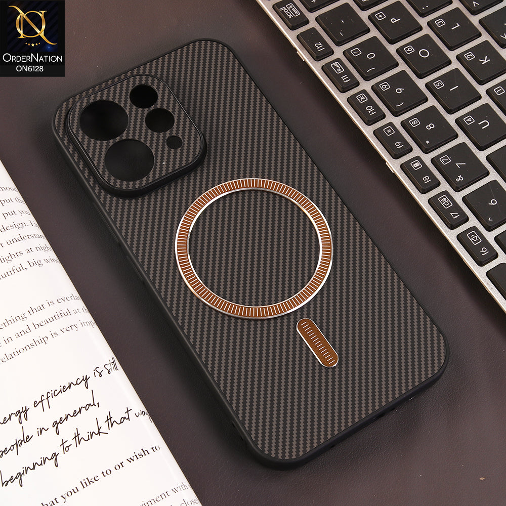Vivo V70 Cover - Brown - Premium Carbon Fiber Texture Magnetic Shockproof Slim Luxury Mobile Back Cover
