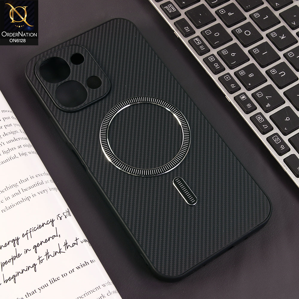 Vivo Y31d Cover - Black - Premium Carbon Fiber Texture Magnetic Shockproof Slim Luxury Mobile Back Cover