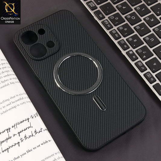Vivo Y31d Cover - Black - Premium Carbon Fiber Texture Magnetic Shockproof Slim Luxury Mobile Back Cover