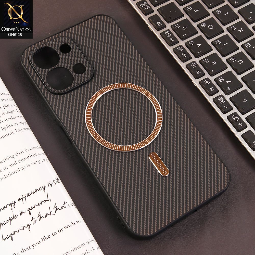 Vivo Y31d Cover - Brown - Premium Carbon Fiber Texture Magnetic Shockproof Slim Luxury Mobile Back Cover