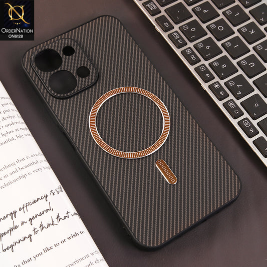 Vivo Y31d Cover - Brown - Premium Carbon Fiber Texture Magnetic Shockproof Slim Luxury Mobile Back Cover