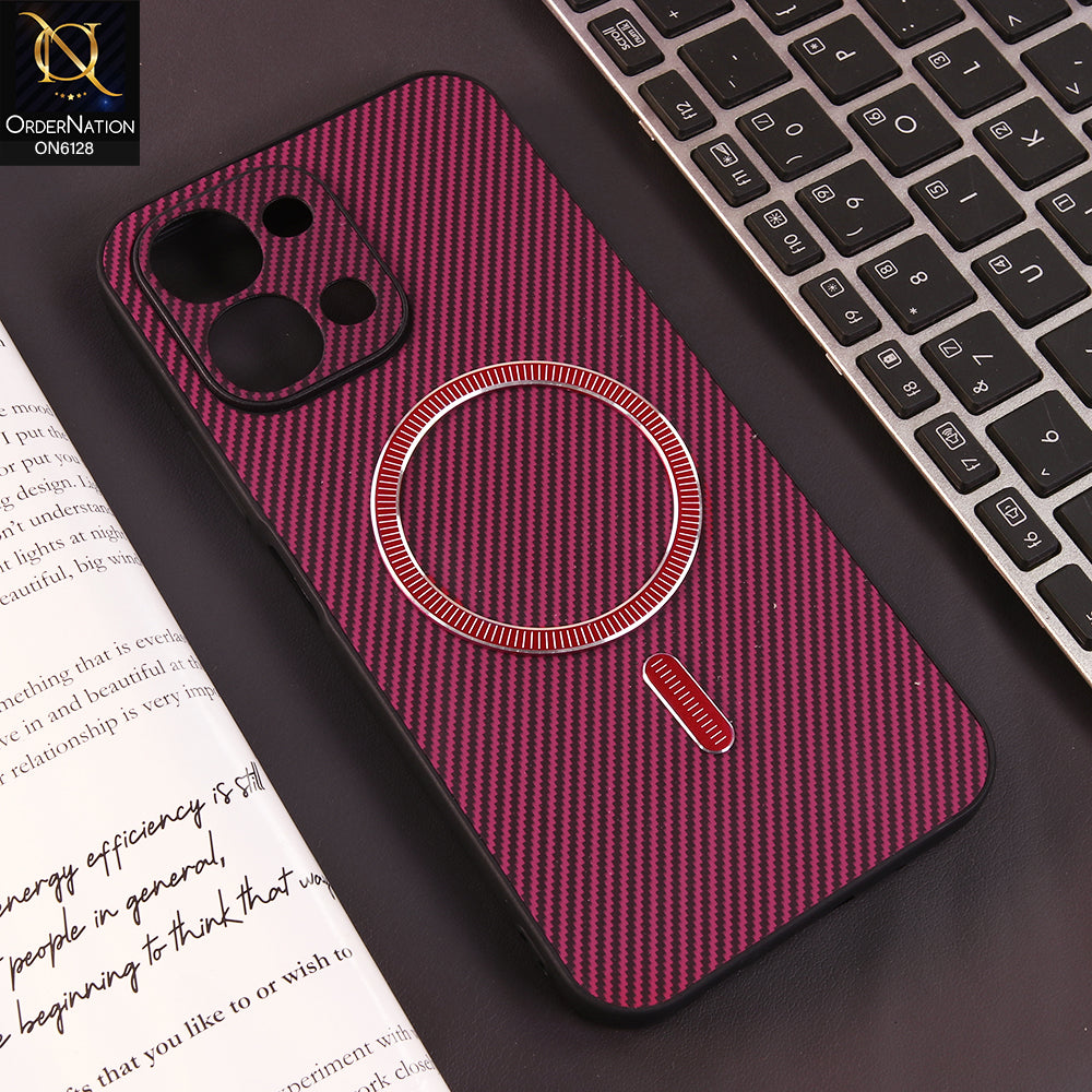 Vivo Y31d Cover - Red - Premium Carbon Fiber Texture Magnetic Shockproof Slim Luxury Mobile Back Cover