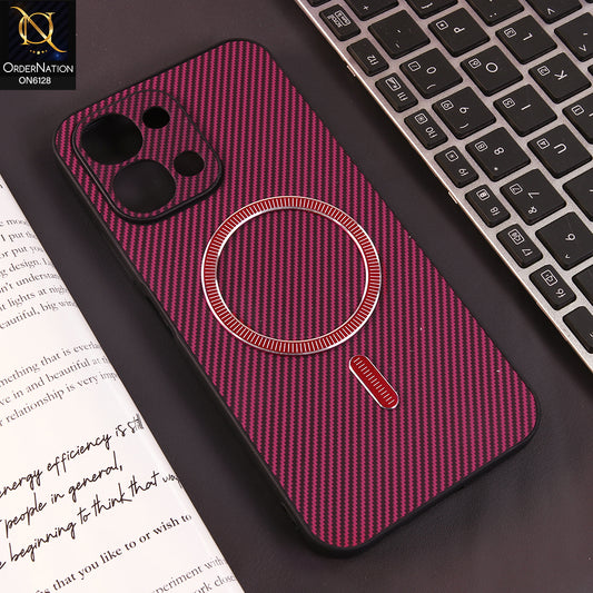 Vivo Y31d Cover - Red - Premium Carbon Fiber Texture Magnetic Shockproof Slim Luxury Mobile Back Cover