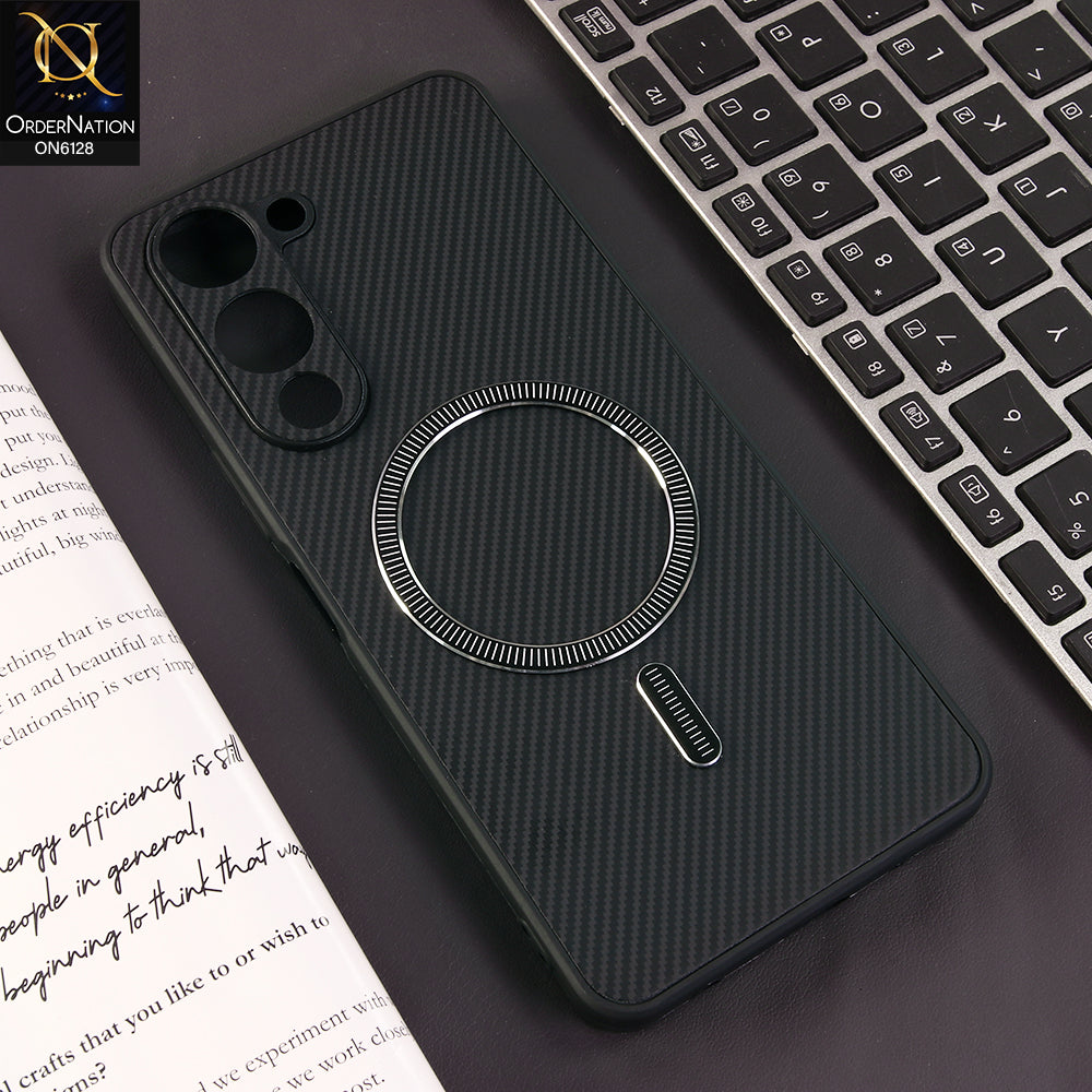 Vivo Y04 Cover - Black - Premium Carbon Fiber Texture Magnetic Shockproof Slim Luxury Mobile Back Cover