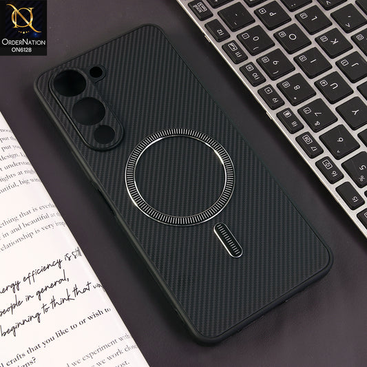 Vivo Y04 Cover - Black - Premium Carbon Fiber Texture Magnetic Shockproof Slim Luxury Mobile Back Cover