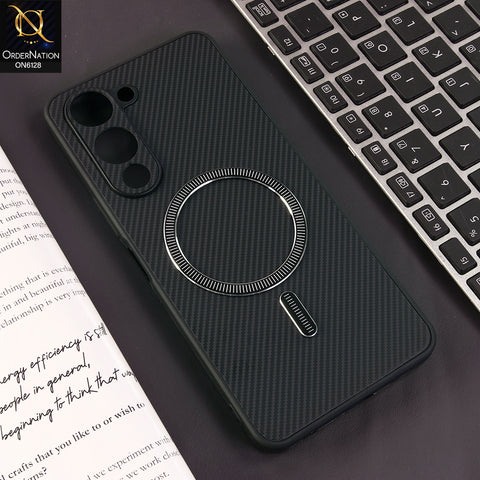 Vivo Y04 Cover - Black - Premium Carbon Fiber Texture Magnetic Shockproof Slim Luxury Mobile Back Cover