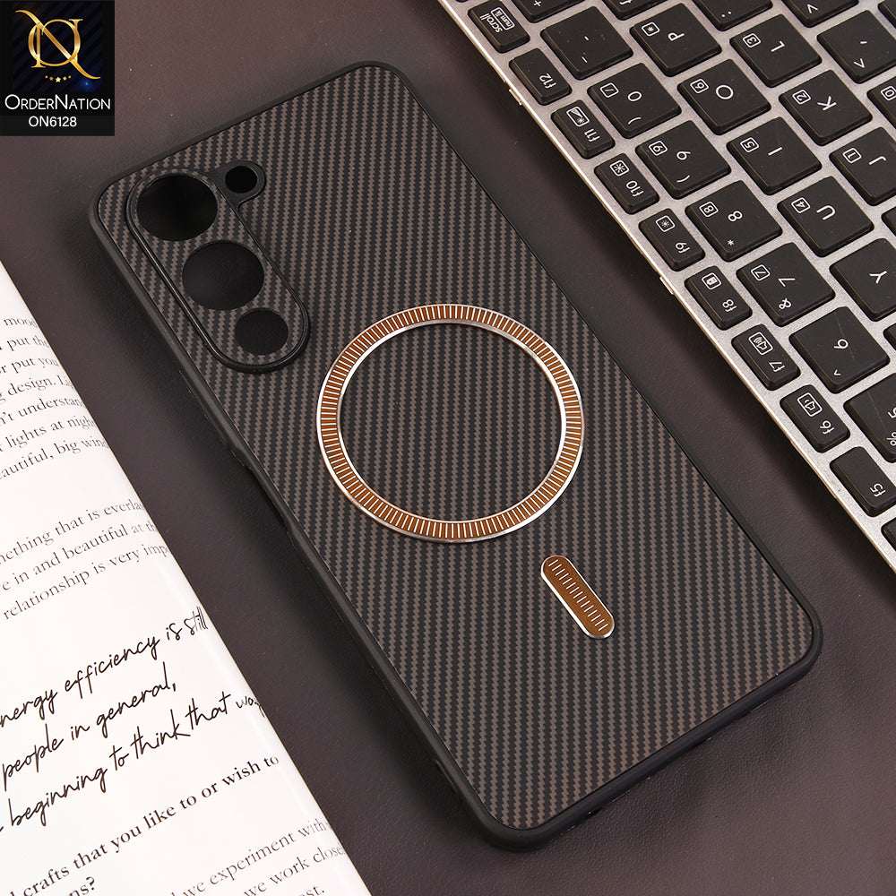 Vivo Y19 Cover - Brown - Premium Carbon Fiber Texture Magnetic Shockproof Slim Luxury Mobile Back Cover