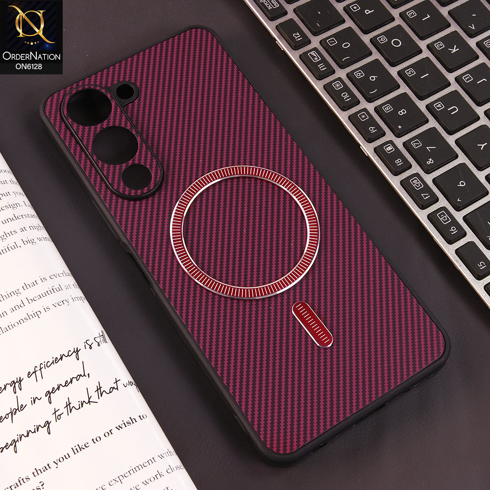 Vivo Y19s Cover - Red - Premium Carbon Fiber Texture Magnetic Shockproof Slim Luxury Mobile Back Cover