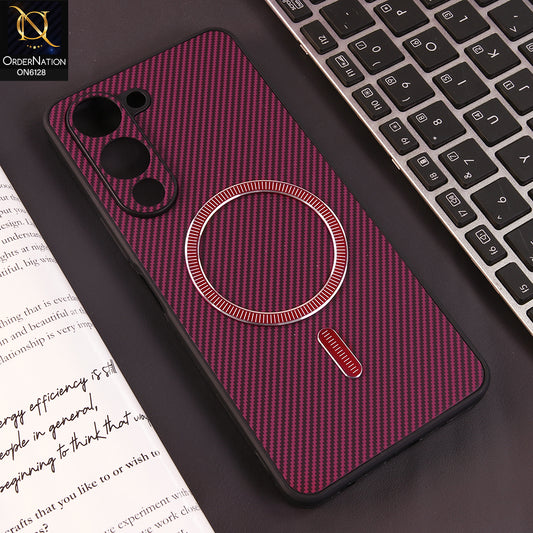 Vivo Y04 Cover - Red - Premium Carbon Fiber Texture Magnetic Shockproof Slim Luxury Mobile Back Cover
