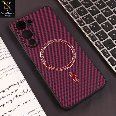 Vivo Y19s Cover - Red - Premium Carbon Fiber Texture Magnetic Shockproof Slim Luxury Mobile Back Cover