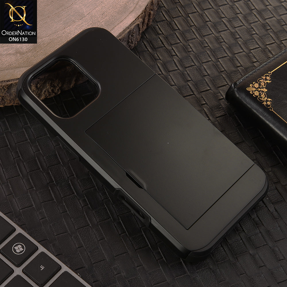 iPhone 16 Pro Max Cover - Black - Mobile Case Sliding Wallet Card Holder and shockproof bumper edges