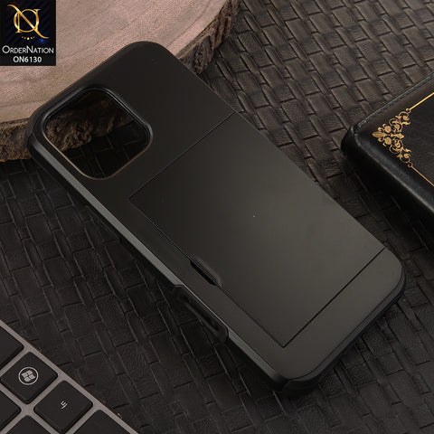 iPhone 16 Pro Max Cover - Black - Mobile Case Sliding Wallet Card Holder and shockproof bumper edges