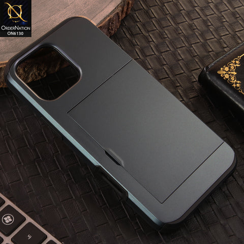 iPhone 16 Pro Max Cover - Navy Blue - Mobile Case Sliding Wallet Card Holder and shockproof bumper edges